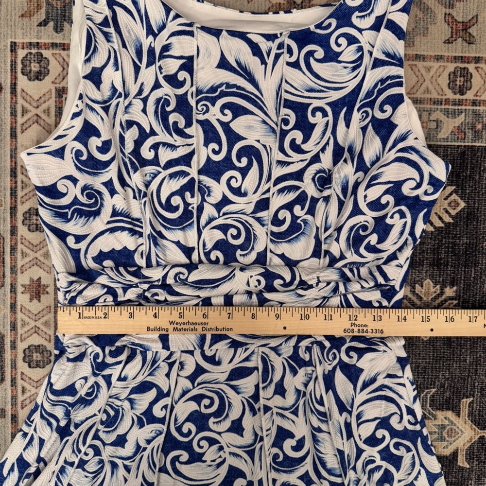 Perceptions A-Line Sleeveless Formal Women’s White & Blue Midi Dress Size Medium - Picture 11 of 13
